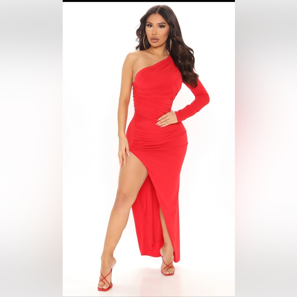 Amari Ruched Maxi Dress-Red